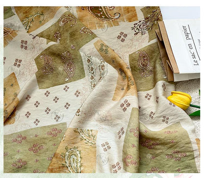 Vintage Paisley Patchwork Print Cotton Fabric By The Yard | Earthy Green Gold Boho Floral | Dress Blouse Quilting Cottagecore Sewing - Poppylollipop