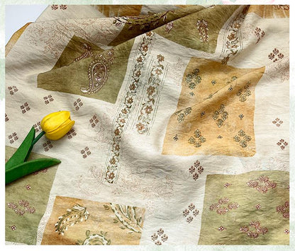 Vintage Paisley Patchwork Print Cotton Fabric By The Yard | Earthy Green Gold Boho Floral | Dress Blouse Quilting Cottagecore Sewing - Poppylollipop