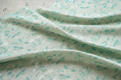 Mint Green Magnolia Butterfly Jacquard Fabric By The Yard | White Gold Floral Woven Brocade | Dress Qipao Curtain Home Décor Sewing - Poppylollipop