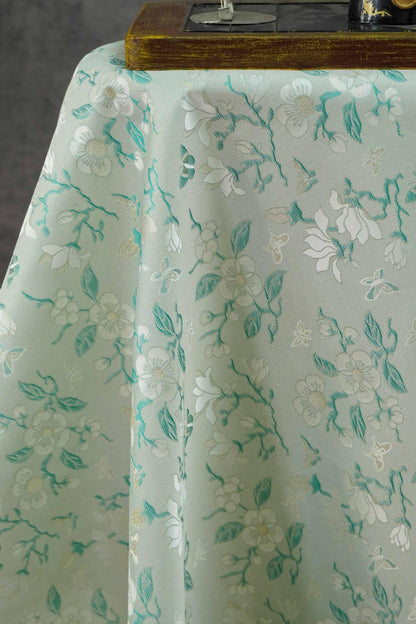 Mint Green Magnolia Butterfly Jacquard Fabric By The Yard | White Gold Floral Woven Brocade | Dress Qipao Curtain Home Décor Sewing - Poppylollipop