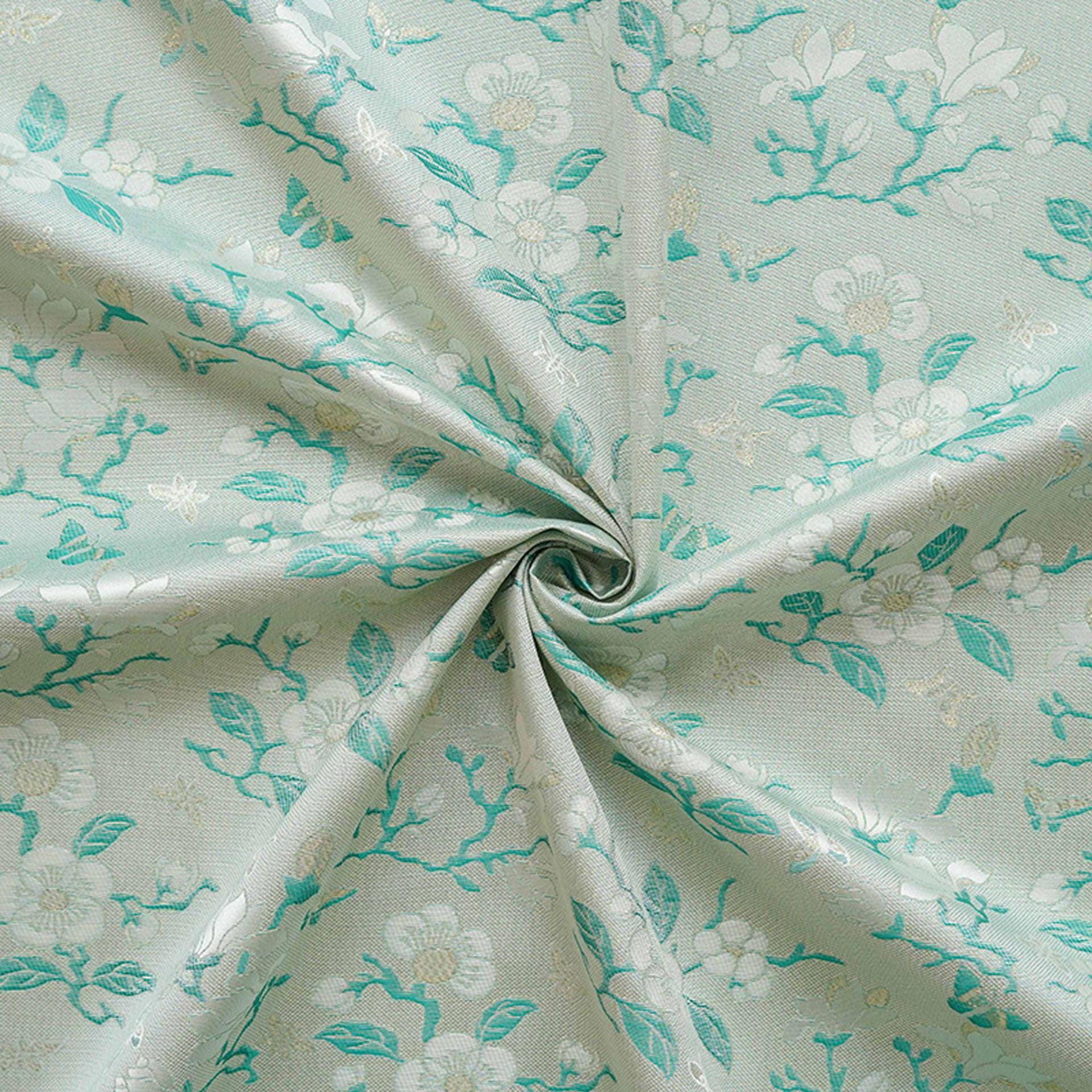 Mint Green Magnolia Butterfly Jacquard Fabric By The Yard | White Gold Floral Woven Brocade | Dress Qipao Curtain Home Décor Sewing - Poppylollipop