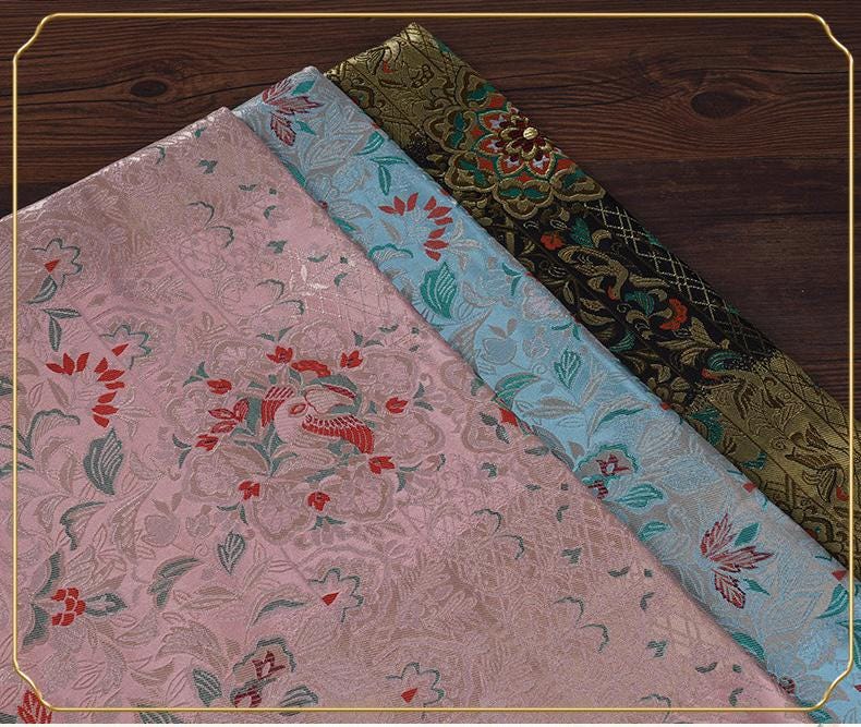 Nishijin Ori Jacquard Fabric | Japanese Floral Brocade | Kimono Textile | Traditional Woven Pattern | Dress Cosplay, 59"Wide - Poppylollipop