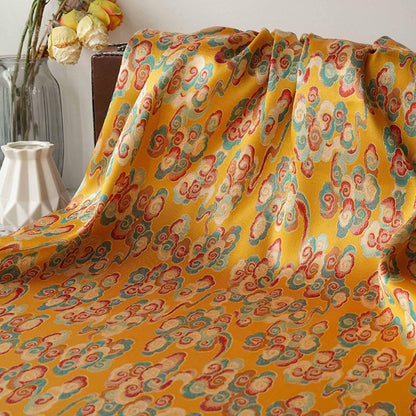Gold Song Brocade Fabric by Yard, Colorful Cloud Pattern Silk Jacquard, Traditional Fabric for Kimono, Cheongsam, Sewing, DIY Craft Supply