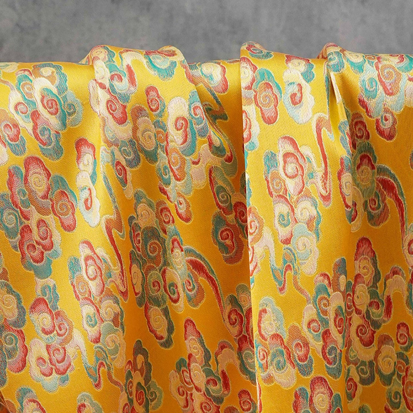 Gold Song Brocade Fabric by Yard, Colorful Cloud Pattern Silk Jacquard, Traditional Fabric for Kimono, Cheongsam, Sewing, DIY Craft Supply