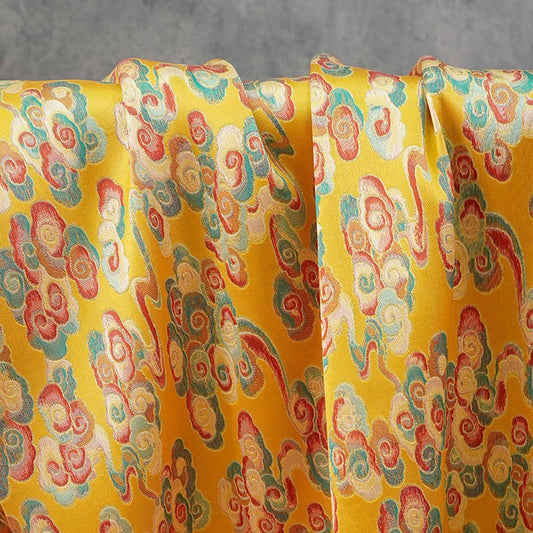 Gold Song Brocade Fabric by Yard, Colorful Cloud Pattern Silk Jacquard, Traditional Fabric for Kimono, Cheongsam, Sewing, DIY Craft Supply - Poppylollipop