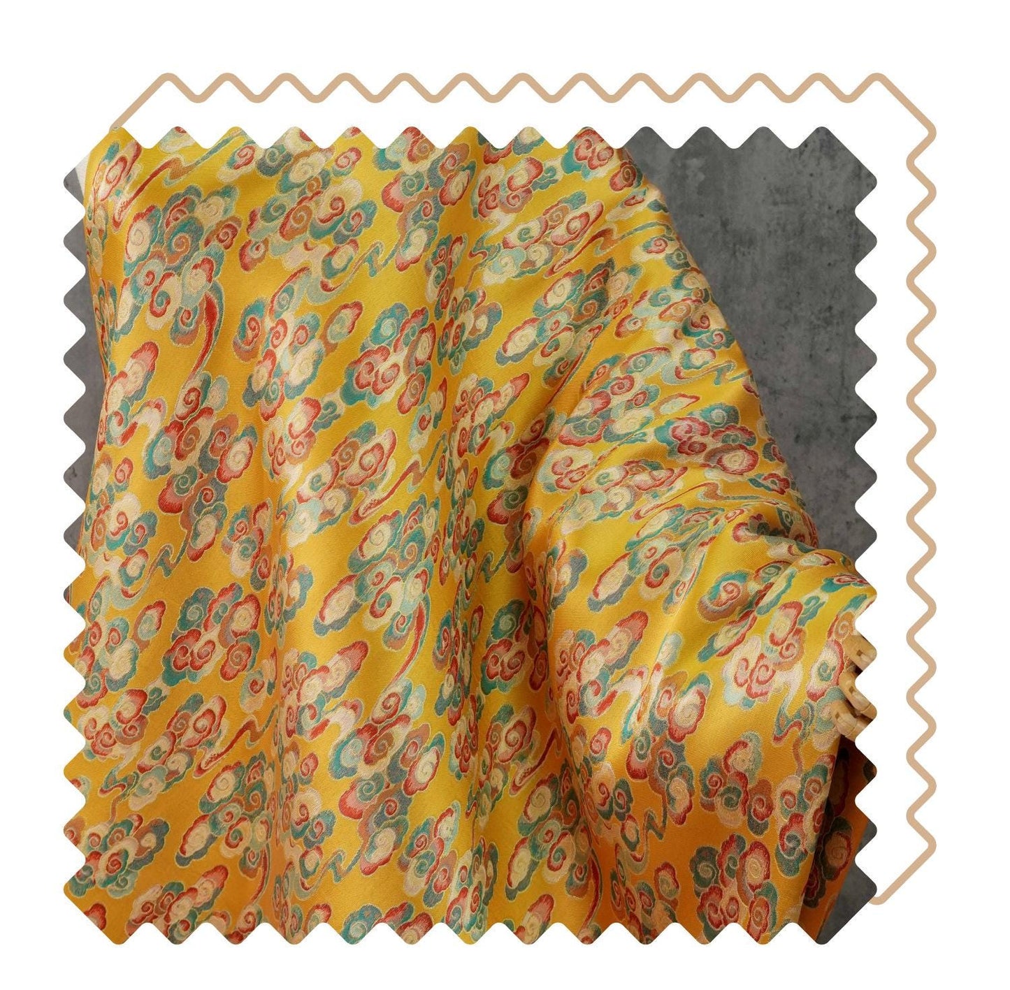 Gold Song Brocade Fabric by Yard, Colorful Cloud Pattern Silk Jacquard, Traditional Fabric for Kimono, Cheongsam, Sewing, DIY Craft Supply