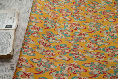 Gold Song Brocade Fabric by Yard, Colorful Cloud Pattern Silk Jacquard, Traditional Fabric for Kimono, Cheongsam, Sewing, DIY Craft Supply