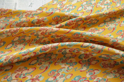 Gold Song Brocade Fabric by Yard, Colorful Cloud Pattern Silk Jacquard, Traditional Fabric for Kimono, Cheongsam, Sewing, DIY Craft Supply