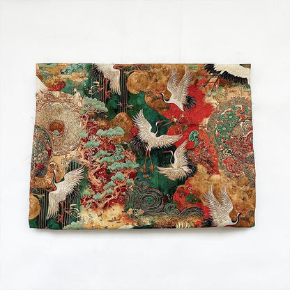 Japanese Style Crane Cotton Fabric, Mountain Print, Soft Cotton Material for Sewing, Mask, Kimono, Crafting, Home Decor, Nursery Textile - Poppylollipop