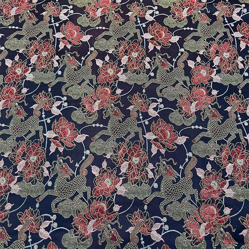Qilin Peony Jacquard Fabric | Cloud Brocade Song Brocade | New Chinese Style | Hanfu Cosplay Wedding Decor, 57" - Poppylollipop
