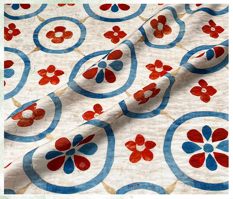 New Chinese Style Digital Print Cotton Fabric | Floral Medallion Guofeng | Hanfu Qipao Dress Home Decor (59 inch) - Poppylollipop