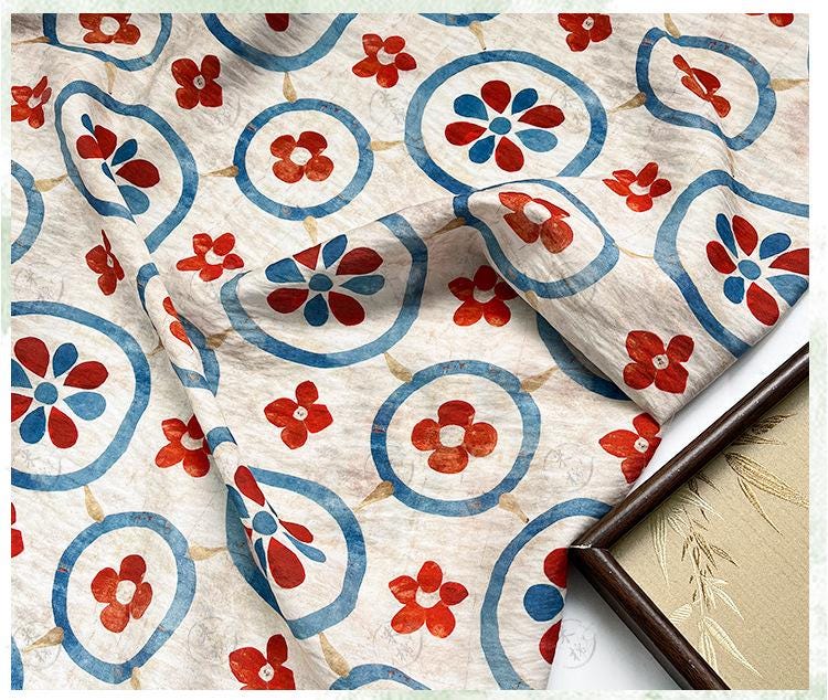 New Chinese Style Digital Print Cotton Fabric | Floral Medallion Guofeng | Hanfu Qipao Dress Home Decor (59 inch) - Poppylollipop