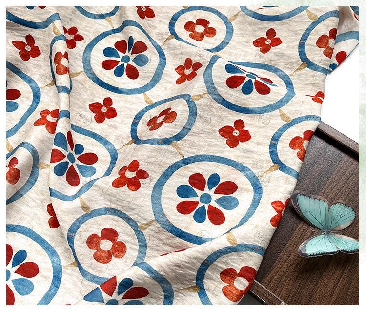 New Chinese Style Digital Print Cotton Fabric | Floral Medallion Guofeng | Hanfu Qipao Dress Home Decor (59 inch) - Poppylollipop