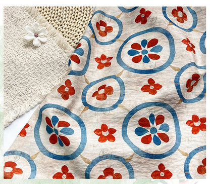 New Chinese Style Digital Print Cotton Fabric | Floral Medallion Guofeng | Hanfu Qipao Dress Home Decor (59 inch) - Poppylollipop