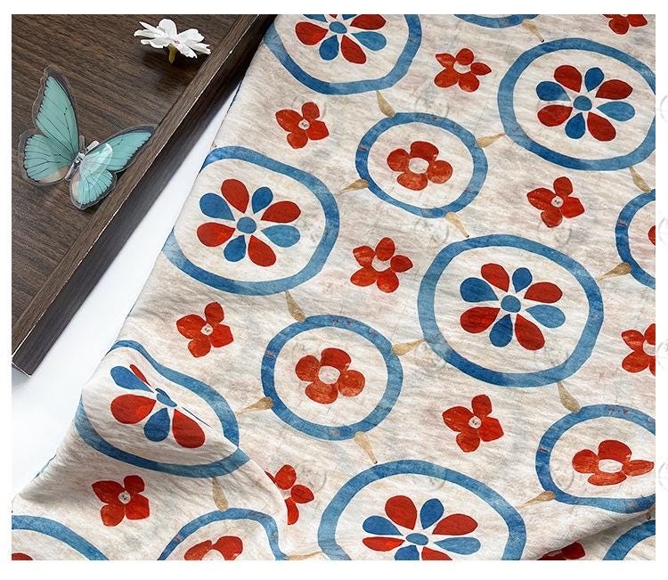 New Chinese Style Digital Print Cotton Fabric | Floral Medallion Guofeng | Hanfu Qipao Dress Home Decor (59 inch) - Poppylollipop