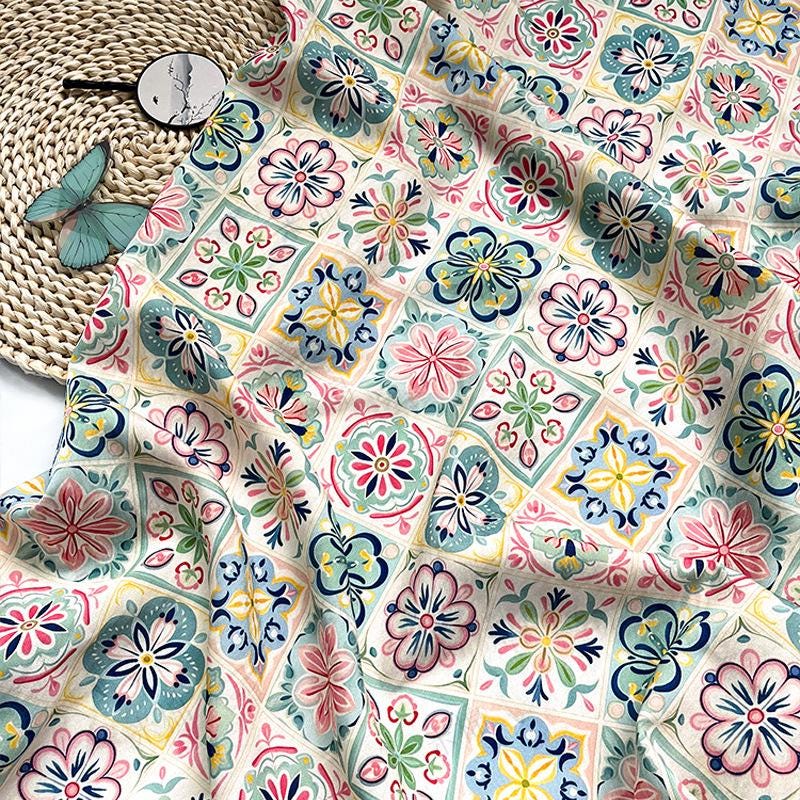 New Chinese Style Digital Print Fabric | Geometric Floral | Crystal Clear Pattern | Hanfu Qipao Dress Decor (59 inch) - Poppylollipop
