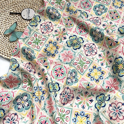 New Chinese Style Digital Print Fabric | Geometric Floral | Crystal Clear Pattern | Hanfu Qipao Dress Decor (59 inch) - Poppylollipop