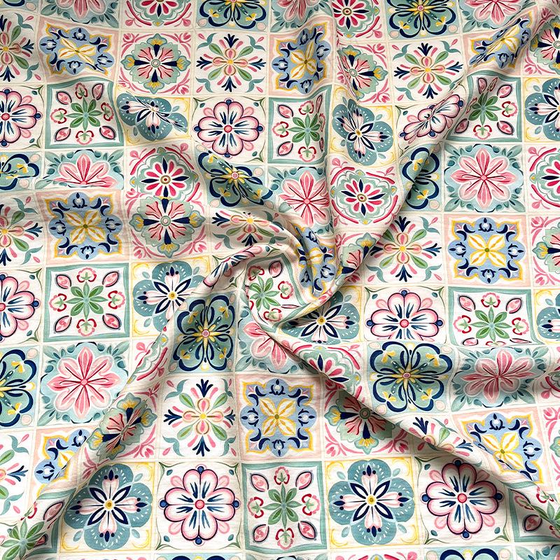 New Chinese Style Digital Print Fabric | Geometric Floral | Crystal Clear Pattern | Hanfu Qipao Dress Decor (59 inch) - Poppylollipop