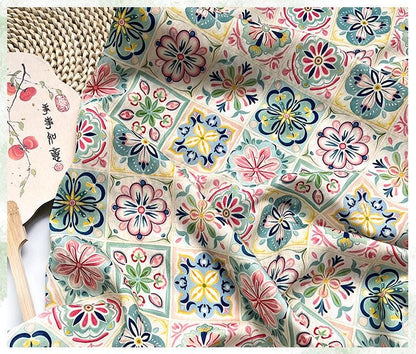 New Chinese Style Digital Print Fabric | Geometric Floral | Crystal Clear Pattern | Hanfu Qipao Dress Decor (59 inch) - Poppylollipop