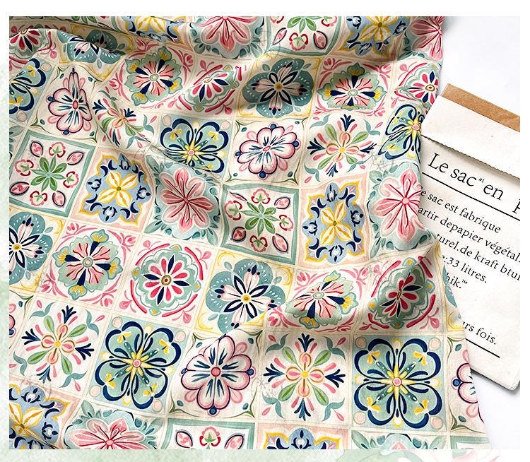 New Chinese Style Digital Print Fabric | Geometric Floral | Crystal Clear Pattern | Hanfu Qipao Dress Decor (59 inch) - Poppylollipop