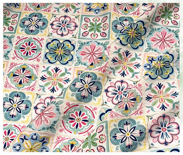 New Chinese Style Digital Print Fabric | Geometric Floral | Crystal Clear Pattern | Hanfu Qipao Dress Decor (59 inch) - Poppylollipop