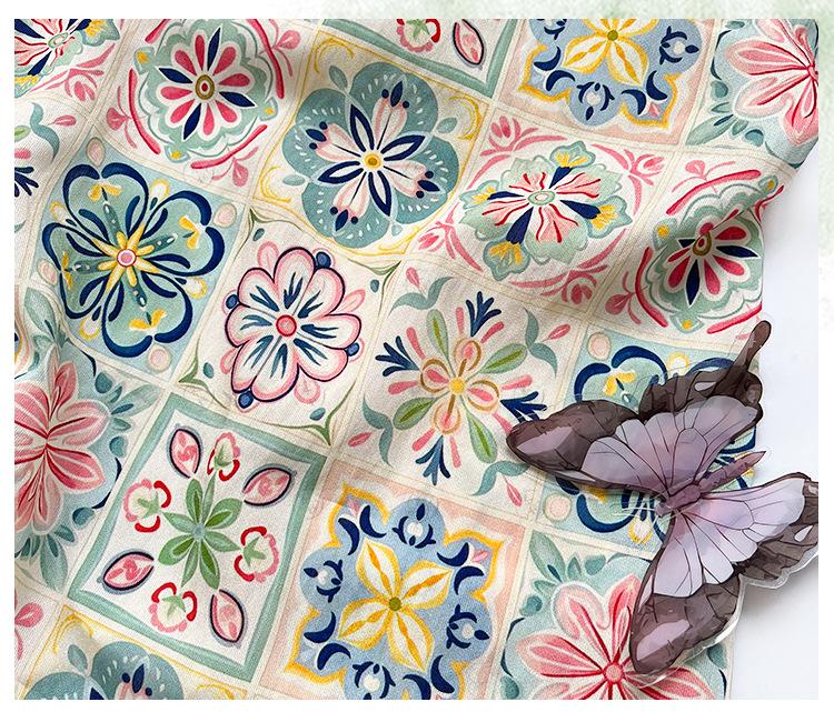 New Chinese Style Digital Print Fabric | Geometric Floral | Crystal Clear Pattern | Hanfu Qipao Dress Decor (59 inch) - Poppylollipop