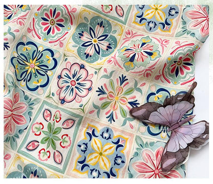 New Chinese Style Digital Print Fabric | Geometric Floral | Crystal Clear Pattern | Hanfu Qipao Dress Decor (59 inch) - Poppylollipop