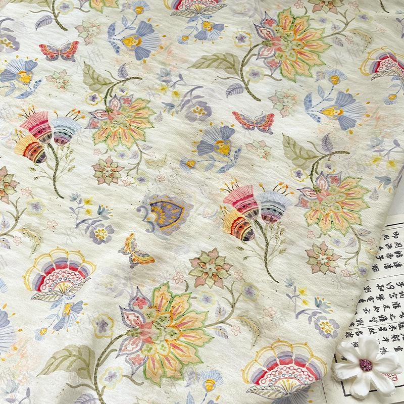Garden Overture Digital Print Fabric | New Chinese Style | Floral Botanical | Hanfu Dress Home Decor Quilting (59 inch)