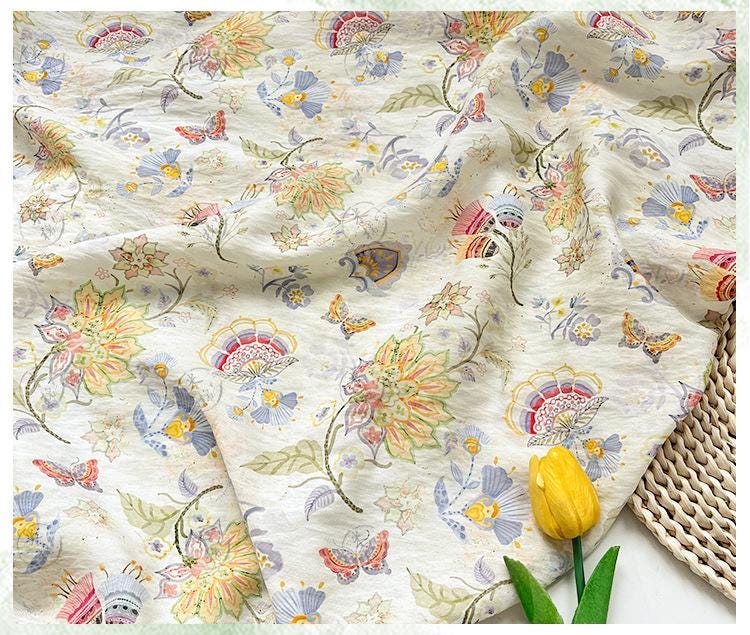 Garden Overture Digital Print Fabric | New Chinese Style | Floral Botanical | Hanfu Dress Home Decor Quilting (59 inch)