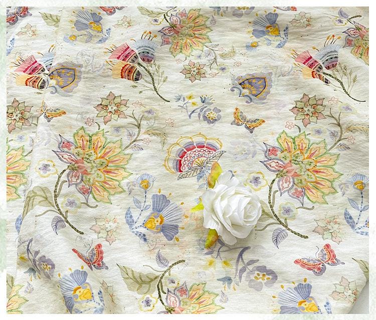 Garden Overture Digital Print Fabric | New Chinese Style | Floral Botanical | Hanfu Dress Home Decor Quilting (59 inch)