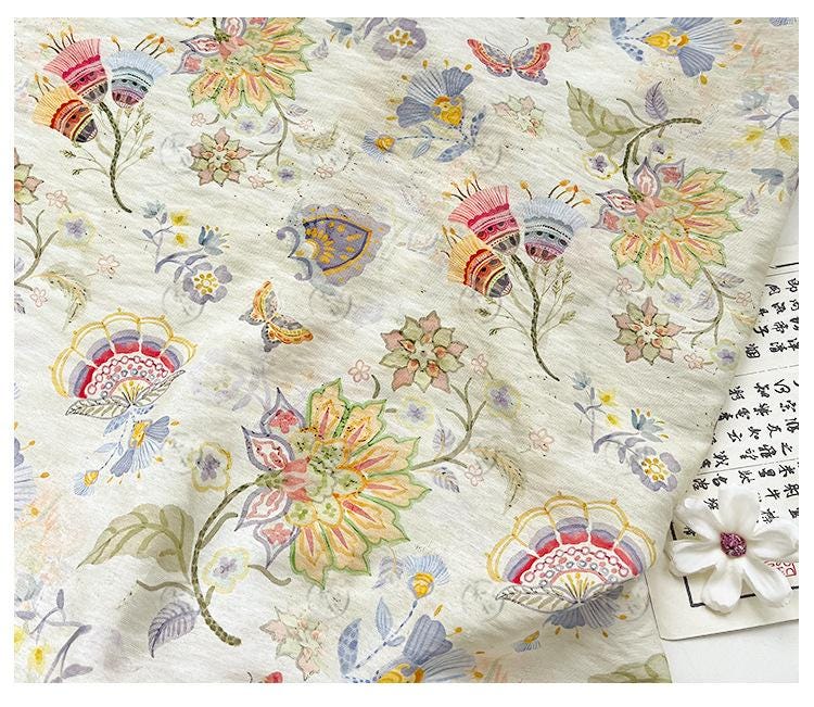 Garden Overture Digital Print Fabric | New Chinese Style | Floral Botanical | Hanfu Dress Home Decor Quilting (59 inch)