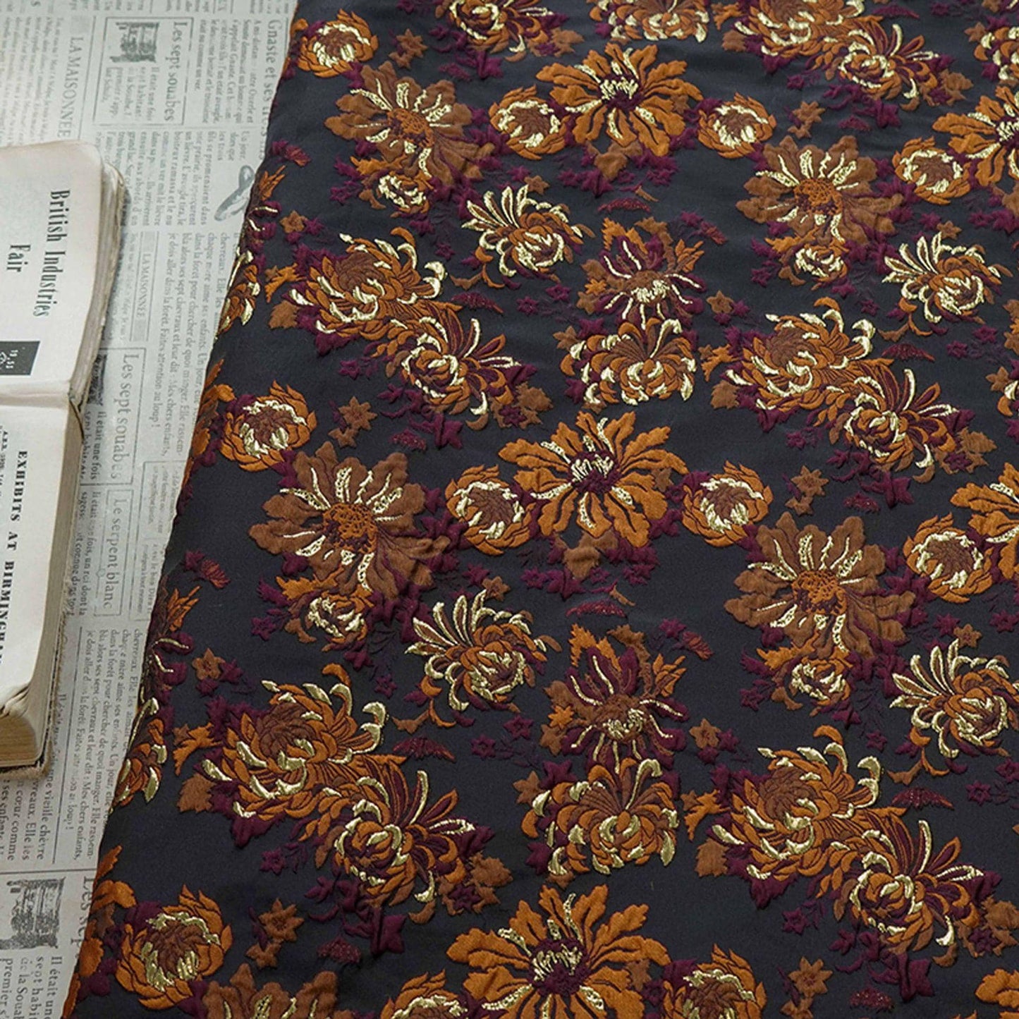 3D Embossed Chrysanthemum Gold Thread Jacquard Fabric – Chinese Brocade Textile (62" Wide) - Poppylollipop