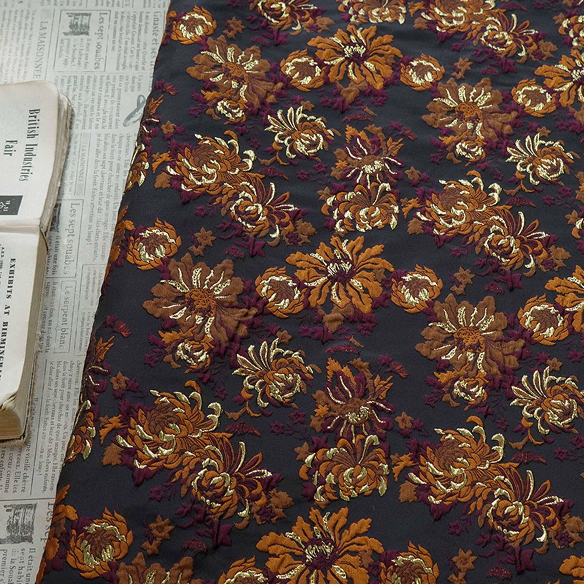 3D Embossed Chrysanthemum Gold Thread Jacquard Fabric – Chinese Brocade Textile (62" Wide) - Poppylollipop
