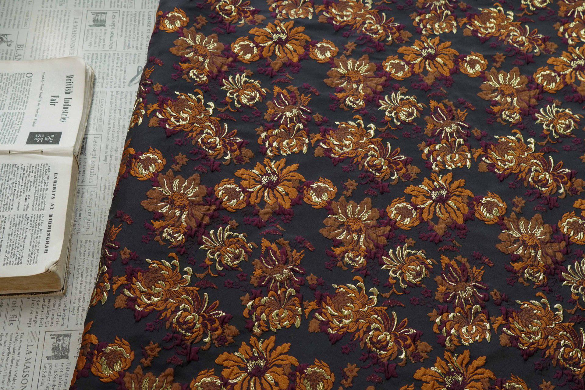 3D Embossed Chrysanthemum Gold Thread Jacquard Fabric – Chinese Brocade Textile (62" Wide) - Poppylollipop