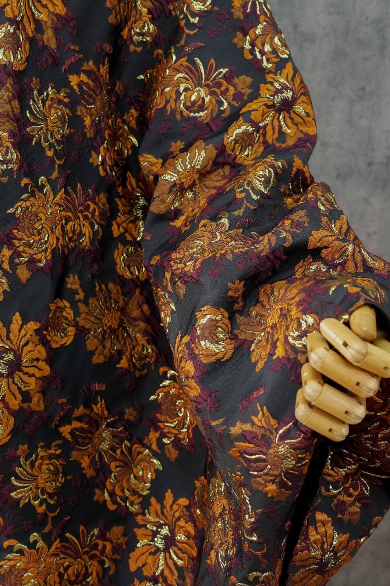 3D Embossed Chrysanthemum Gold Thread Jacquard Fabric – Chinese Brocade Textile (62" Wide) - Poppylollipop