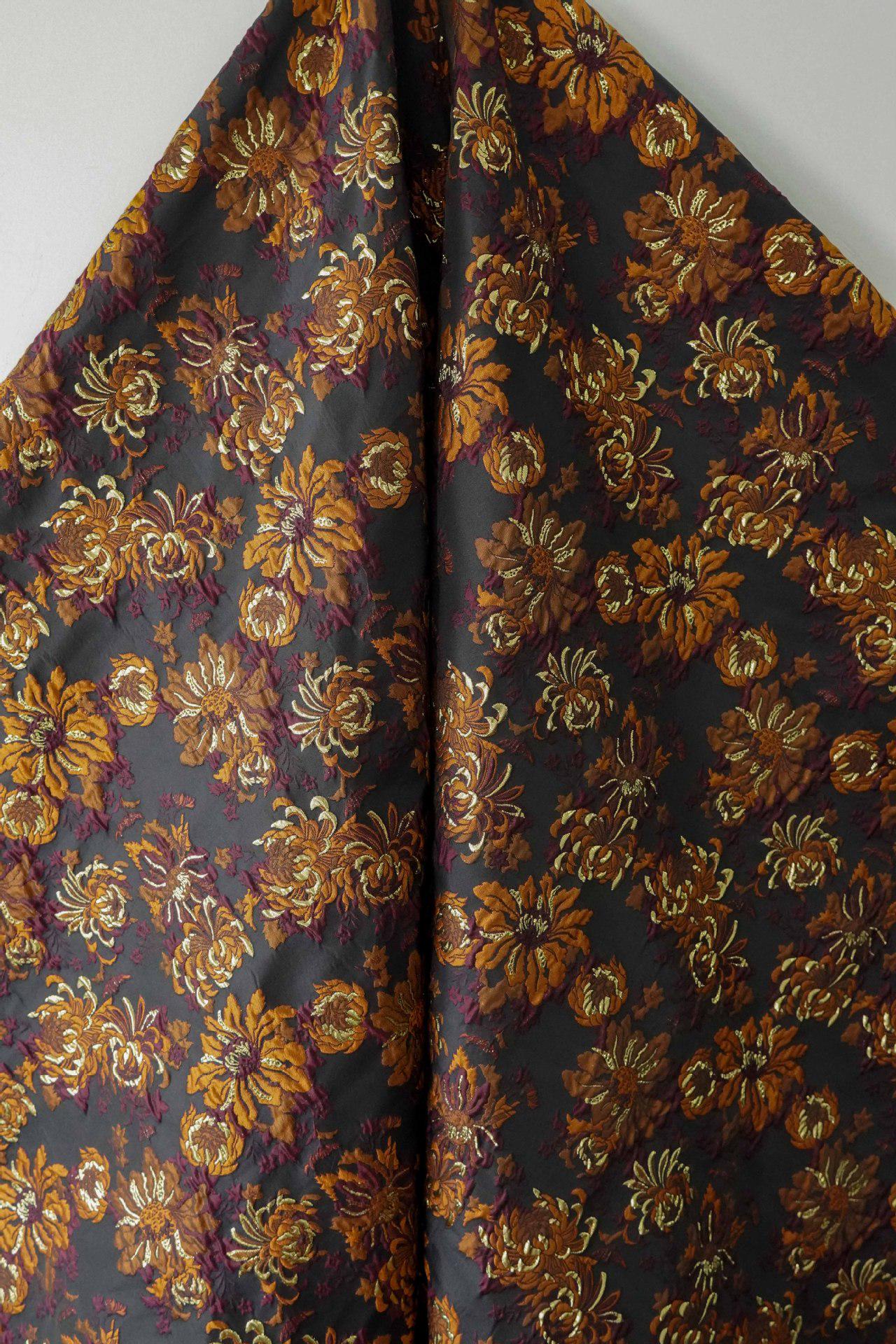 3D Embossed Chrysanthemum Gold Thread Jacquard Fabric – Chinese Brocade Textile (62" Wide) - Poppylollipop