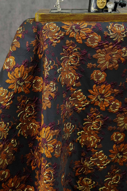 3D Embossed Chrysanthemum Gold Thread Jacquard Fabric – Chinese Brocade Textile (62" Wide) - Poppylollipop
