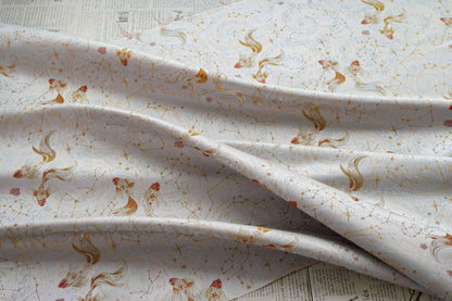 Song Brocade Pisces Gold Thread Jacquard Fabric – Chinese Zodiac Luxury Woven Textile for Hanfu, Costumes & Decorative Use, 59"Wide