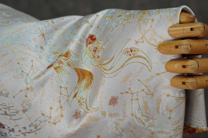 Song Brocade Pisces Gold Thread Jacquard Fabric – Chinese Zodiac Luxury Woven Textile for Hanfu, Costumes & Decorative Use, 59"Wide