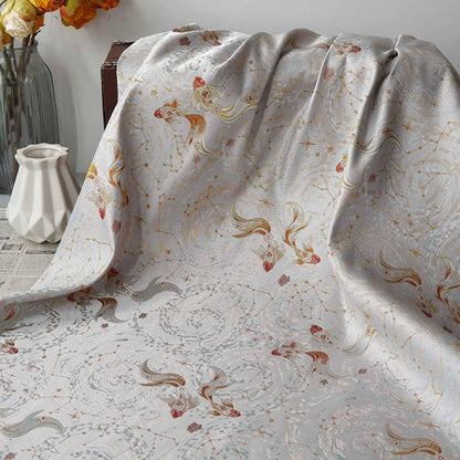 Song Brocade Pisces Gold Thread Jacquard Fabric – Chinese Zodiac Luxury Woven Textile for Hanfu, Costumes & Decorative Use, 59"Wide