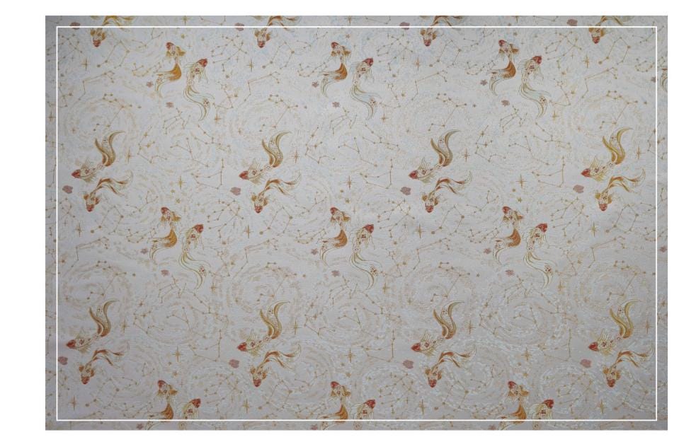 Song Brocade Pisces Gold Thread Jacquard Fabric – Chinese Zodiac Luxury Woven Textile for Hanfu, Costumes & Decorative Use, 59"Wide