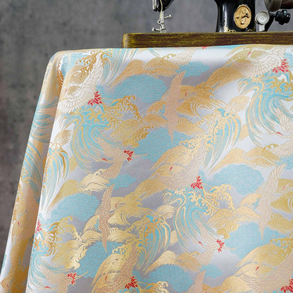 Crane Cloud Brocade Fabric | Song Dynasty Jacquard | Celestial Bird Pattern | Hanfu Wedding Decor Cosplay, 59"Wide