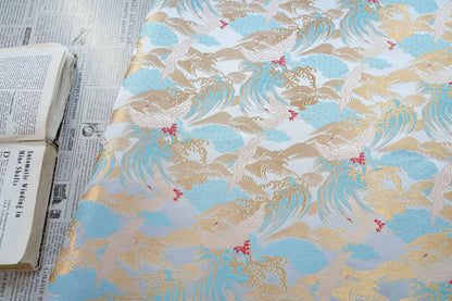 Crane Cloud Brocade Fabric | Song Dynasty Jacquard | Celestial Bird Pattern | Hanfu Wedding Decor Cosplay, 59"Wide