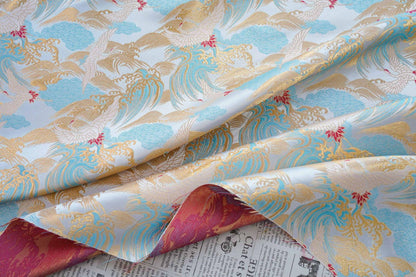 Crane Cloud Brocade Fabric | Song Dynasty Jacquard | Celestial Bird Pattern | Hanfu Wedding Decor Cosplay, 59"Wide