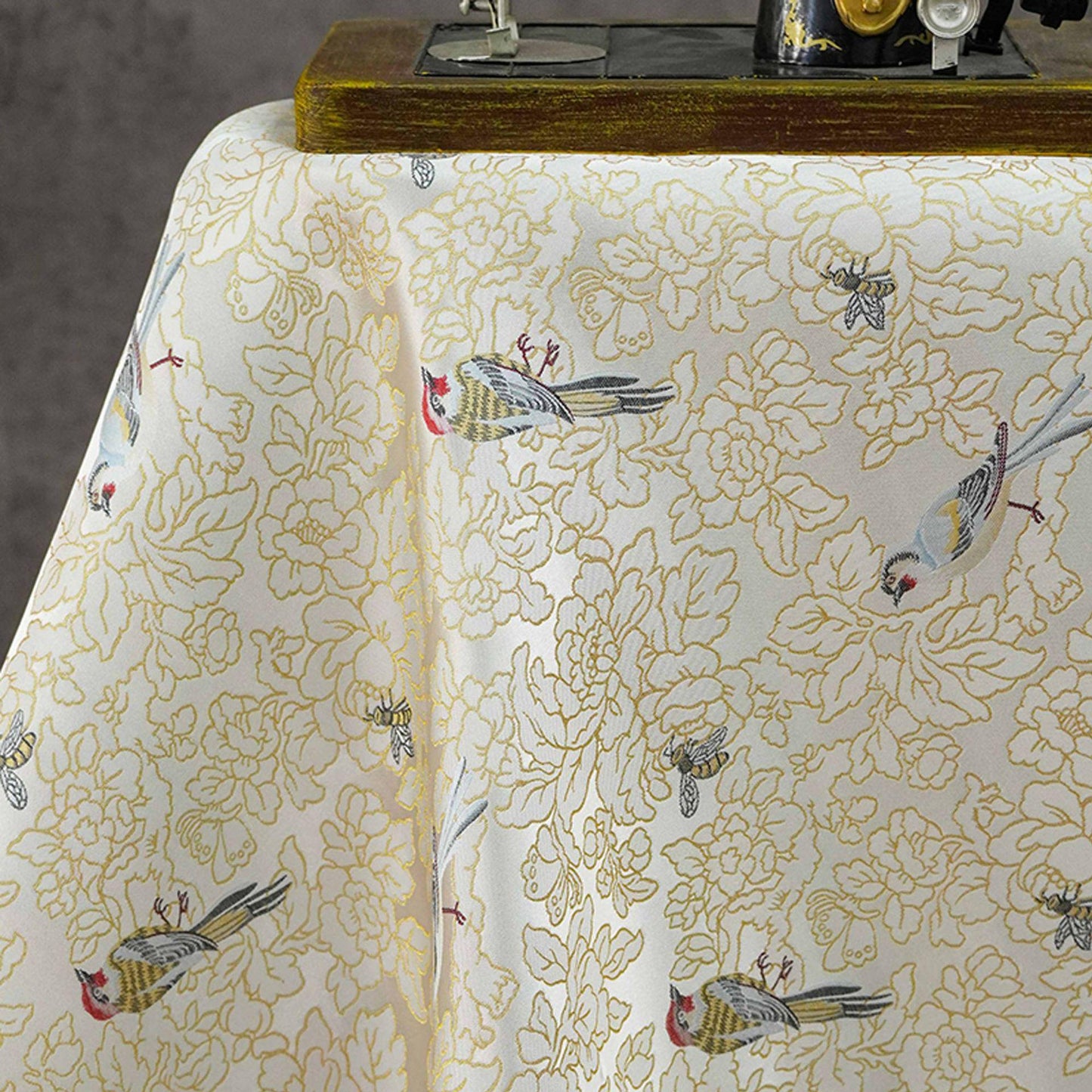 Song Brocade Bird Floral Jacquard | Gold Thread Fabric | Exotic Bird Among Flowers | Hanfu Wedding Cosplay Decor, 64"Wide - Poppylollipop