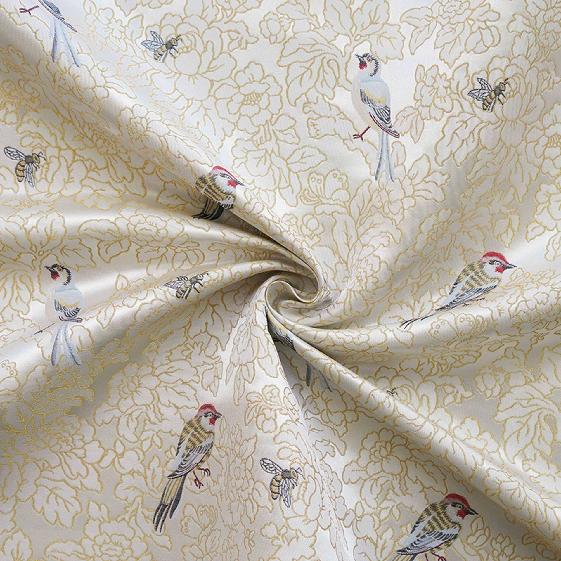 Song Brocade Bird Floral Jacquard | Gold Thread Fabric | Exotic Bird Among Flowers | Hanfu Wedding Cosplay Decor, 64"Wide - Poppylollipop