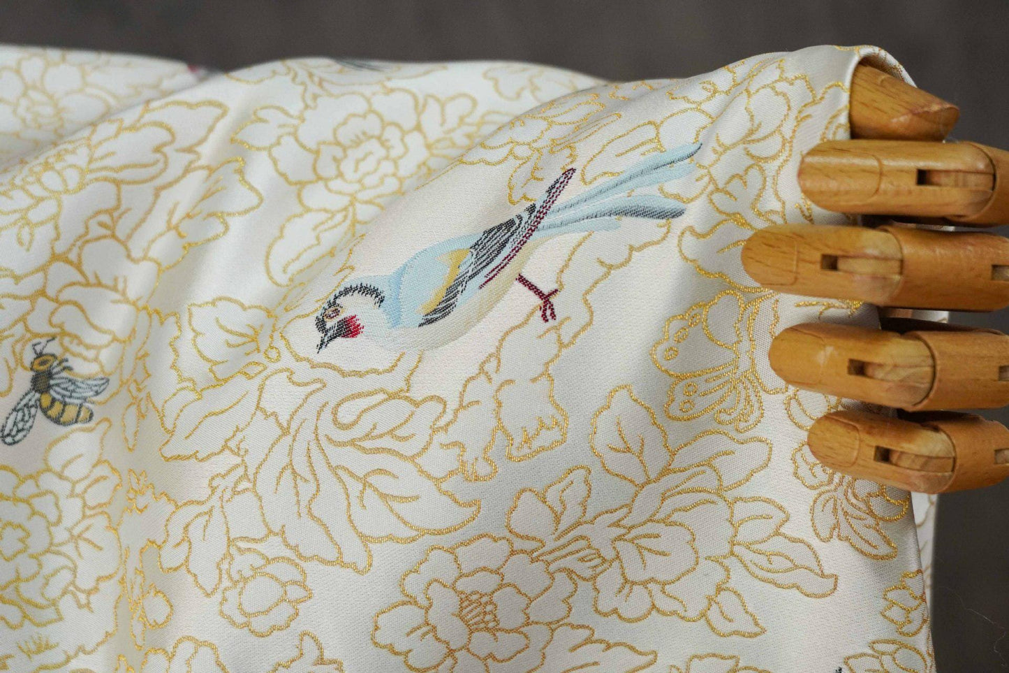 Song Brocade Bird Floral Jacquard | Gold Thread Fabric | Exotic Bird Among Flowers | Hanfu Wedding Cosplay Decor, 64"Wide - Poppylollipop
