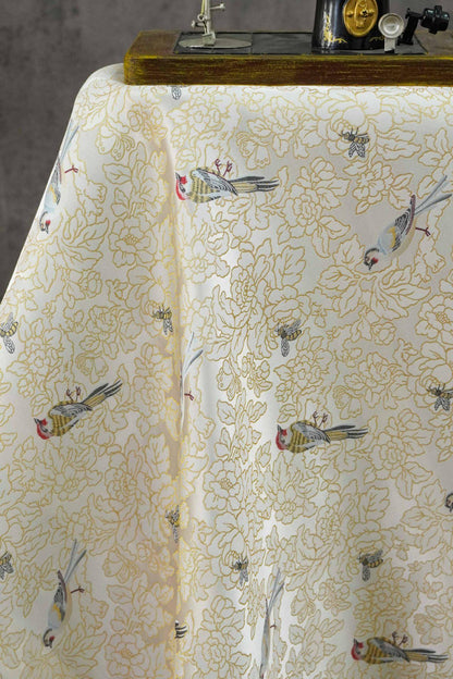 Song Brocade Bird Floral Jacquard | Gold Thread Fabric | Exotic Bird Among Flowers | Hanfu Wedding Cosplay Decor, 64"Wide - Poppylollipop