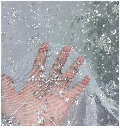 Snowflake Beaded Sequin Fabric | Colorful Embellished Fashion Fabric | Glitter Decorative | Dress Costume Decor - Poppylollipop