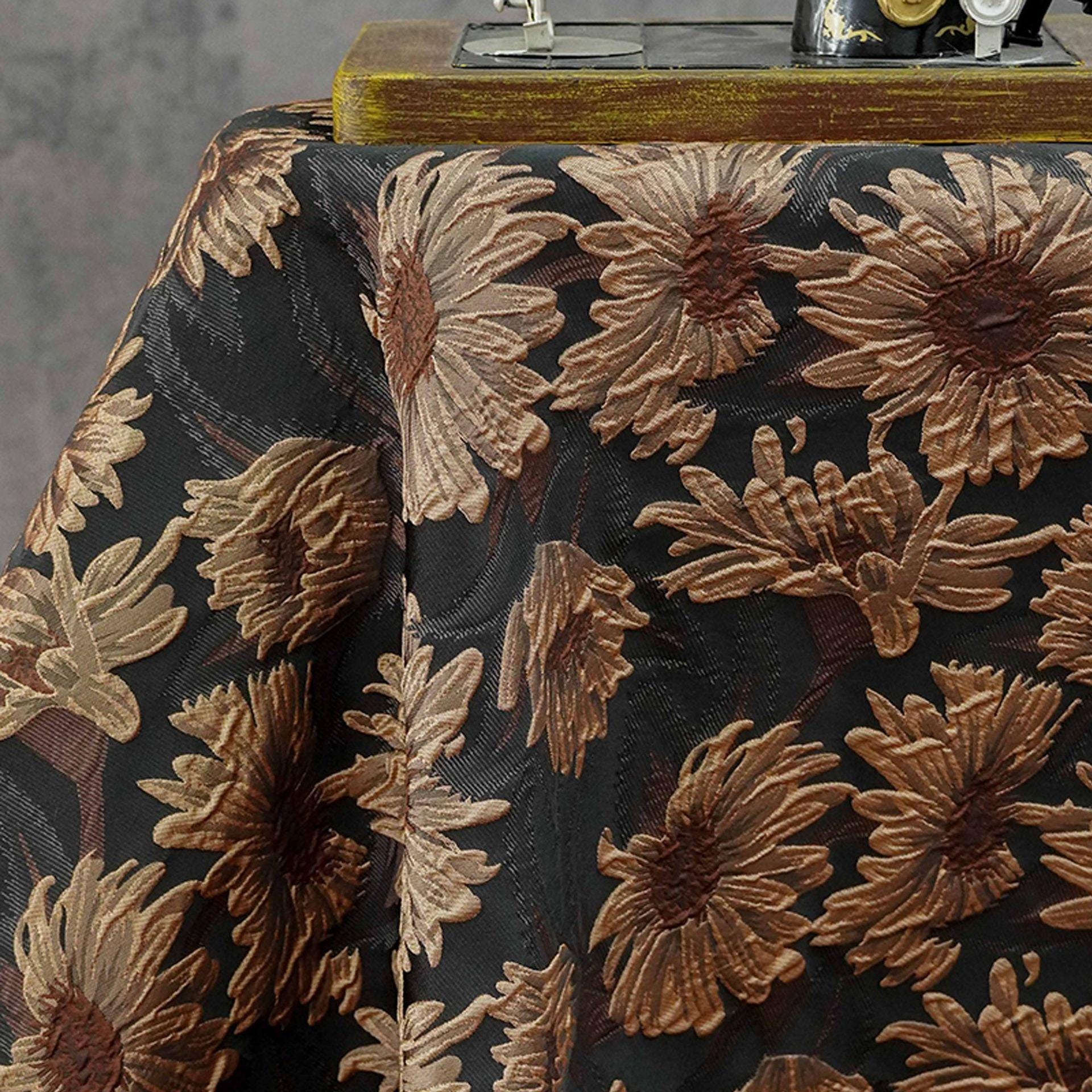 3D Sunflower Jacquard Fabric by the Meter | Vintage Embossed Floral Brocade | Black Brown | Quilting Home Decor Upholstery Bag Making